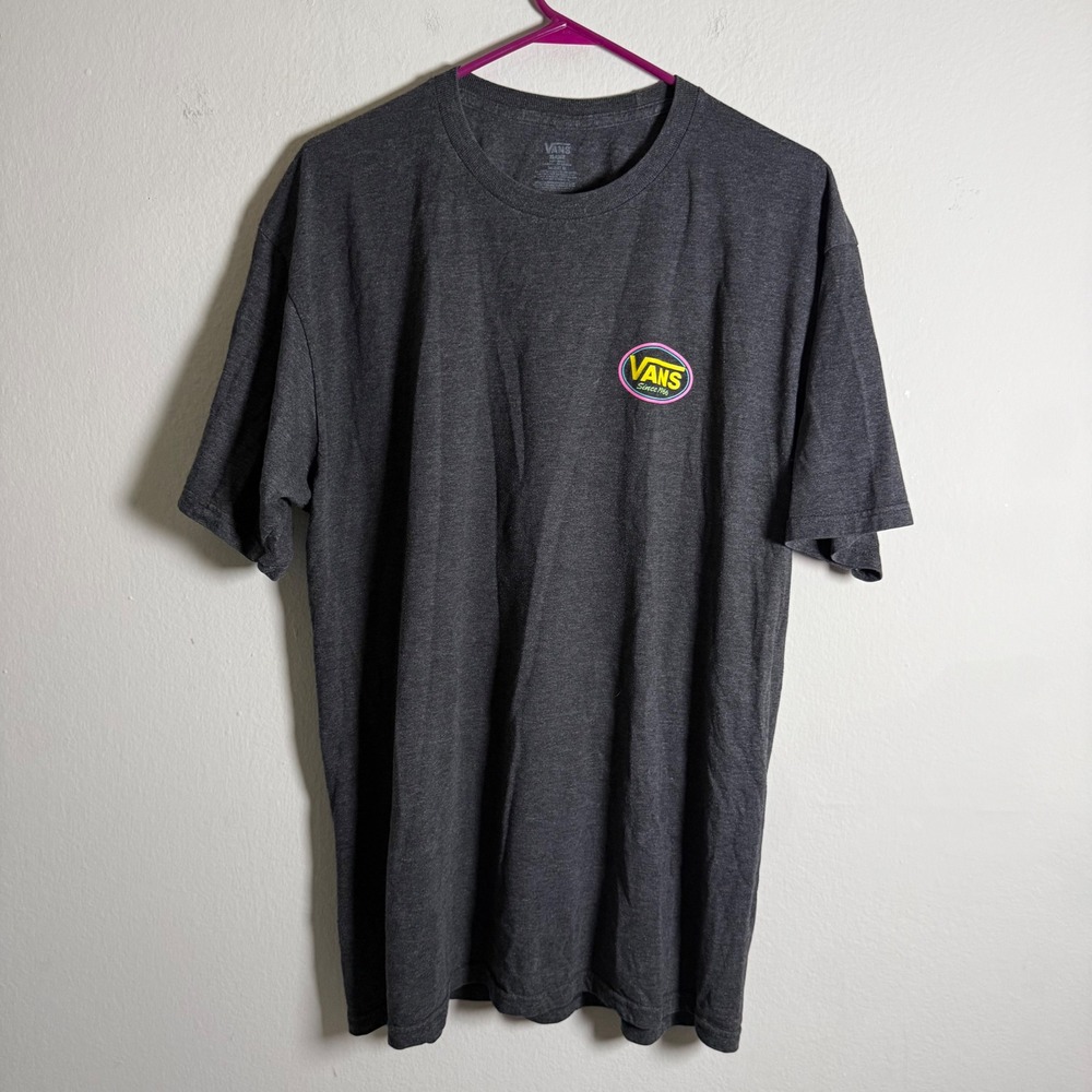 Vans Mens XL Charcoal Heather Grey Neon Logo Graphic Short Sleeve T-Shirt